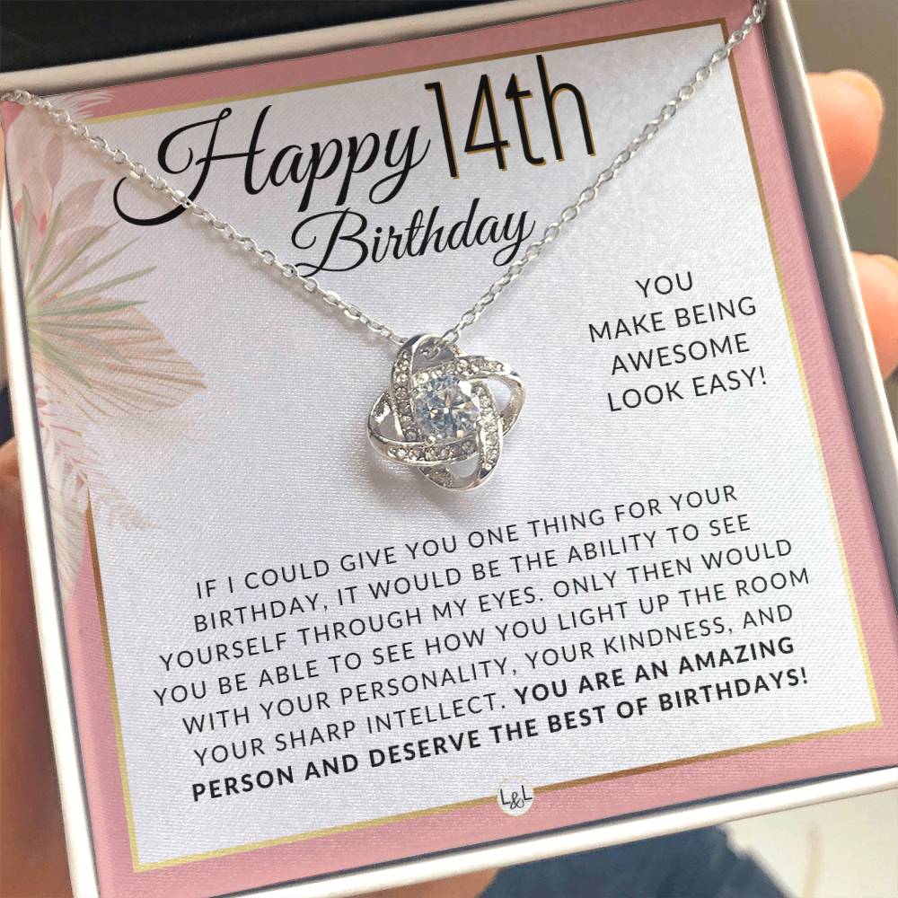 14th Birthday Gift For Her - Necklace For 14 Year Old Birthday - Beautiful Women's Birthday Pendant + Heartfelt Birthday Message - Liliana and Liam