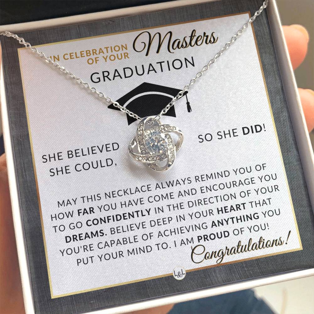 Master's Graduation Gift For Her - Women's Graduation Pendant Necklace + Heartfelt Graduation Message - Graduation Gift Idea For Her Master's Degree