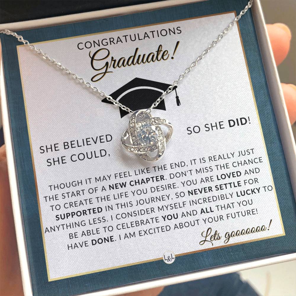 2024 Graduation Party Gift For Her - Beautiful Necklace + Heartfelt Graduation Message - 2024 Graduation Gift Idea For Her - Liliana and Liam