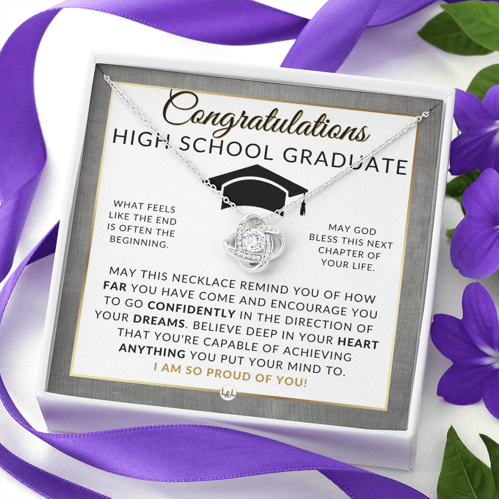Graduation Gifts For High School Girl - Beautiful Necklace + HS Graduation Message - Graduation Party Gift Idea For Her