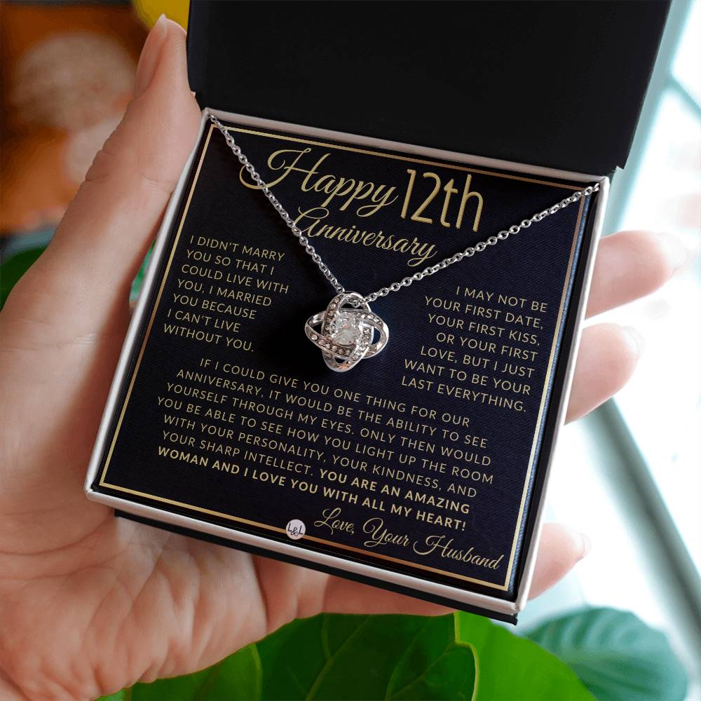 12th Anniversary Gift For Wife - Beautiful Women's Pendant Necklace + Heartfelt Anniversary Message - Liliana and Liam
