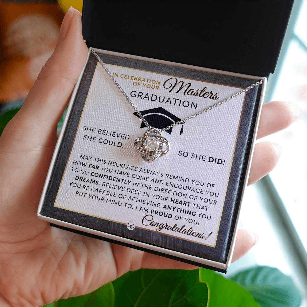 Master's Graduation Gift For Her - Women's Graduation Pendant Necklace + Heartfelt Graduation Message - Graduation Gift Idea For Her Master's Degree