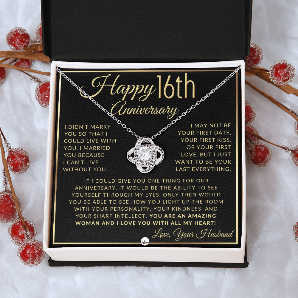 16th Anniversary Gift For Wife - Beautiful Women's Pendant Necklace + Heartfelt Anniversary Message - Liliana and Liam