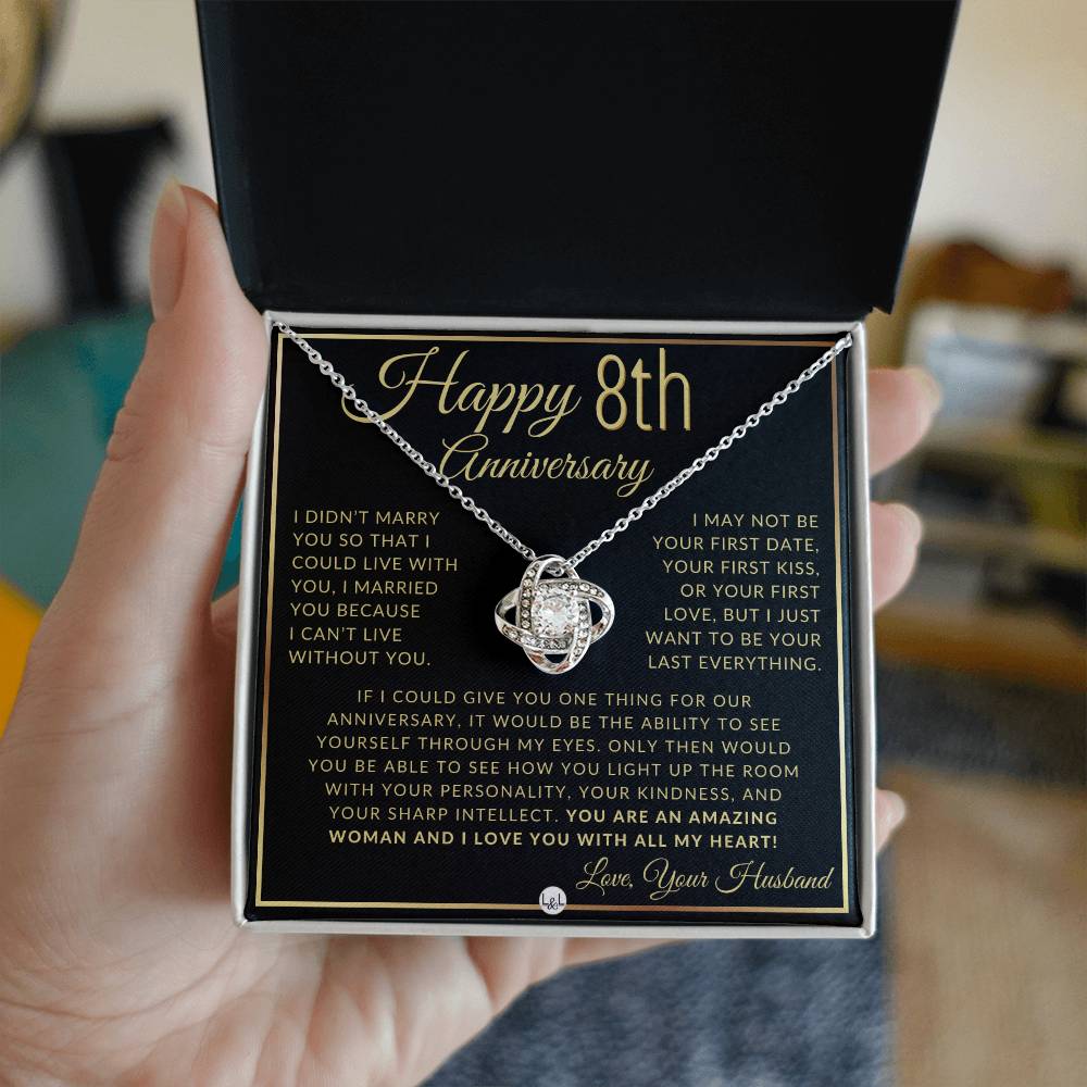 8th Anniversary Gift For Wife - Beautiful Women's Pendant Necklace + Heartfelt Anniversary Message - Liliana and Liam