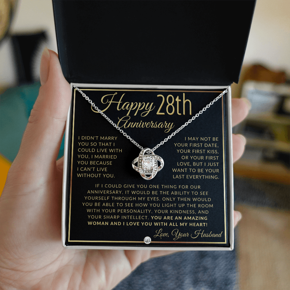 28th Anniversary Gift For Wife - Beautiful Women's Pendant Necklace + Heartfelt Anniversary Message - Liliana and Liam