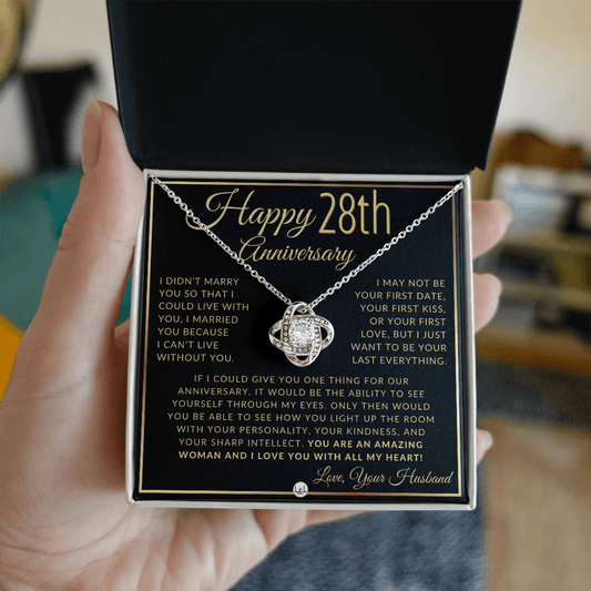 28th Anniversary Gift For Wife - Beautiful Women's Pendant Necklace + Heartfelt Anniversary Message