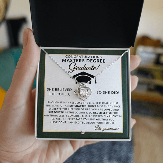 Masters Degree Grad Gifts For Her - Beautiful Women's Pendant Necklace + Heartfelt Graduation Message For Masters Graduate