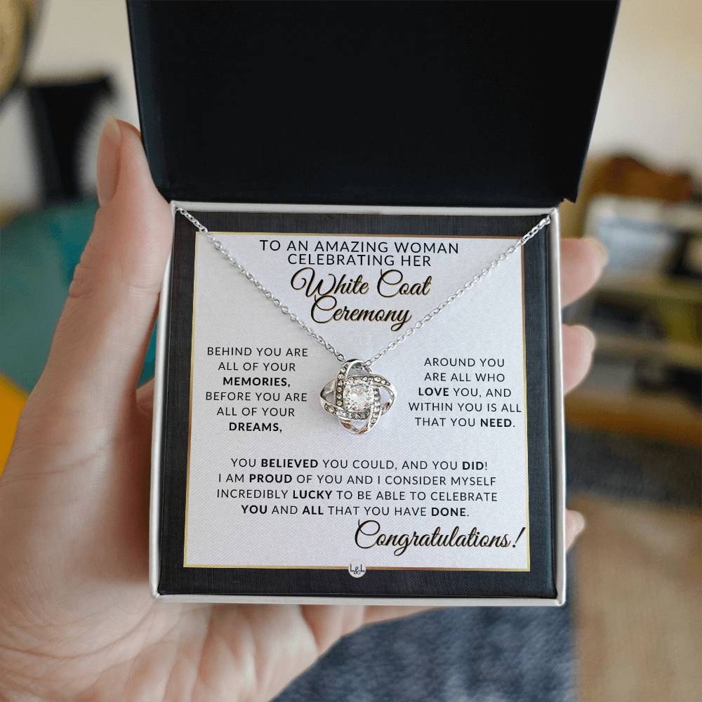 White Coat Ceremony - Elegant Knot Pendant Necklace - Graduation Gift - Liliana and Liam