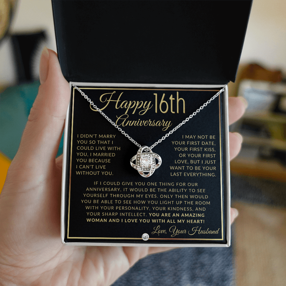 16th Anniversary Gift For Wife - Beautiful Women's Pendant Necklace + Heartfelt Anniversary Message - Liliana and Liam