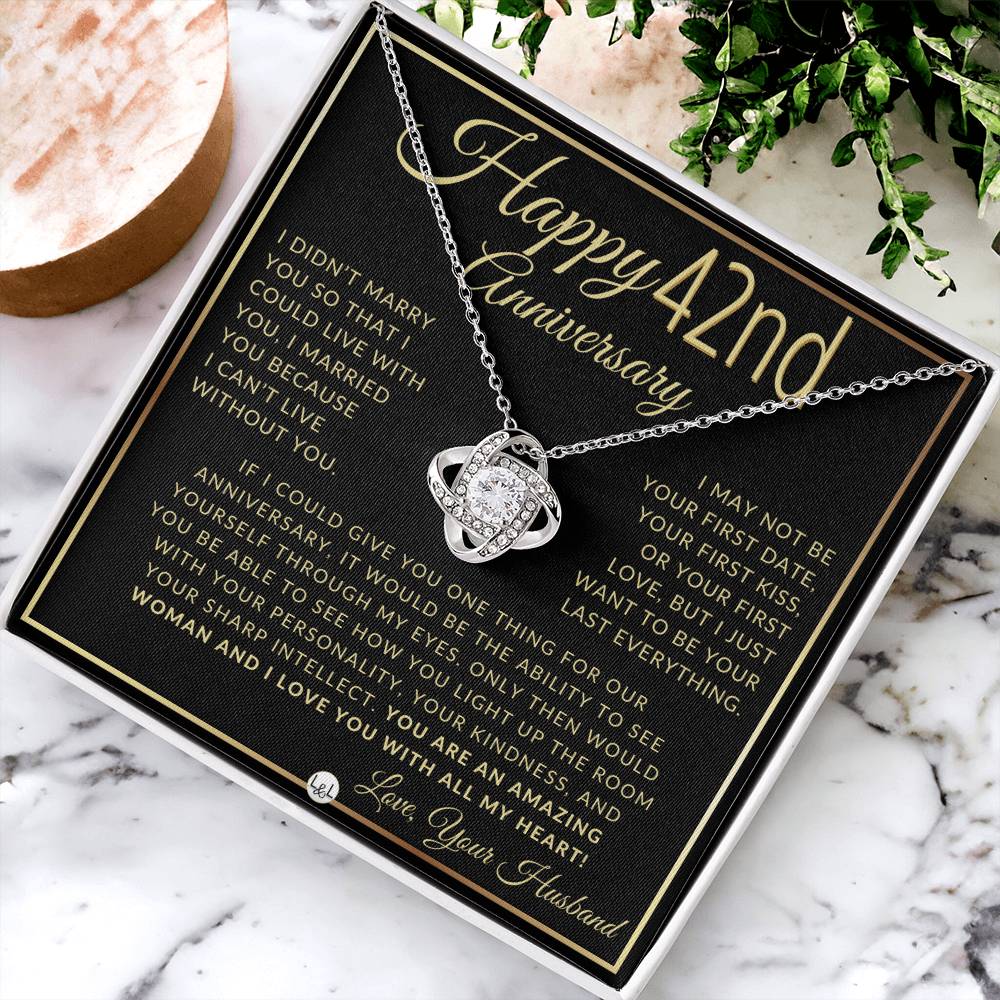 42nd Anniversary Gift For Wife - Beautiful Women's Pendant Necklace + Heartfelt Anniversary Message - Liliana and Liam