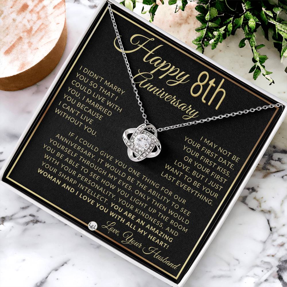 8th Anniversary Gift For Wife - Beautiful Women's Pendant Necklace + Heartfelt Anniversary Message - Liliana and Liam