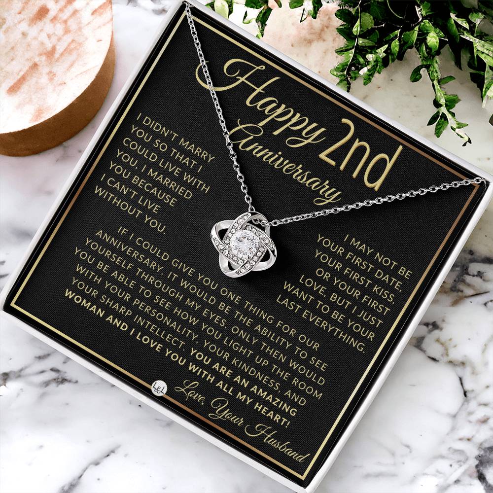 2nd Anniversary Gift For Wife - Beautiful Women's Pendant Necklace + Heartfelt Anniversary Message - Liliana and Liam