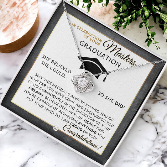 Master's Graduation Gift For Her - Women's Graduation Pendant Necklace + Heartfelt Graduation Message - Graduation Gift Idea For Her Master's Degree
