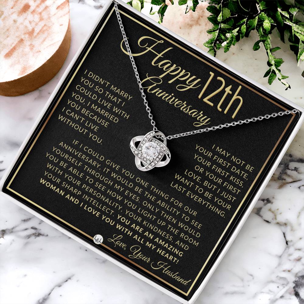 12th Anniversary Gift For Wife - Beautiful Women's Pendant Necklace + Heartfelt Anniversary Message - Liliana and Liam