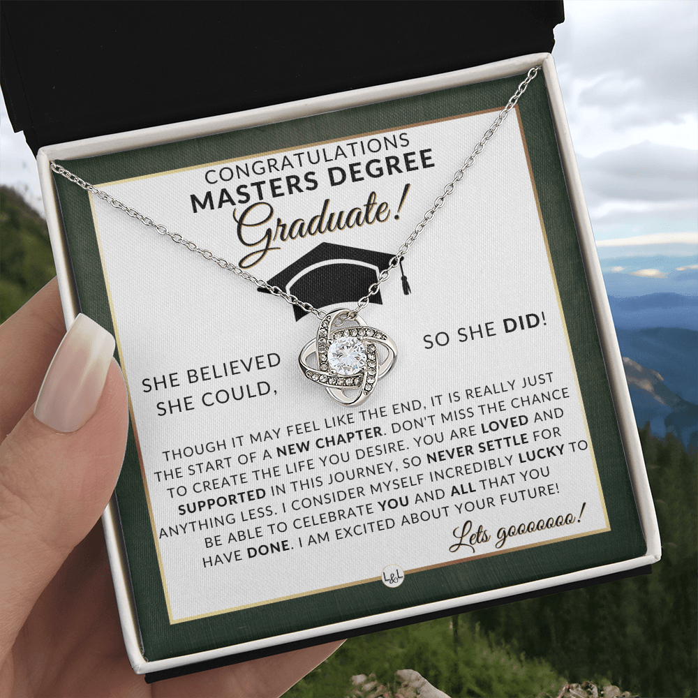 Masters Degree Grad Gifts For Her - Beautiful Women's Pendant Necklace + Heartfelt Graduation Message For Masters Graduate