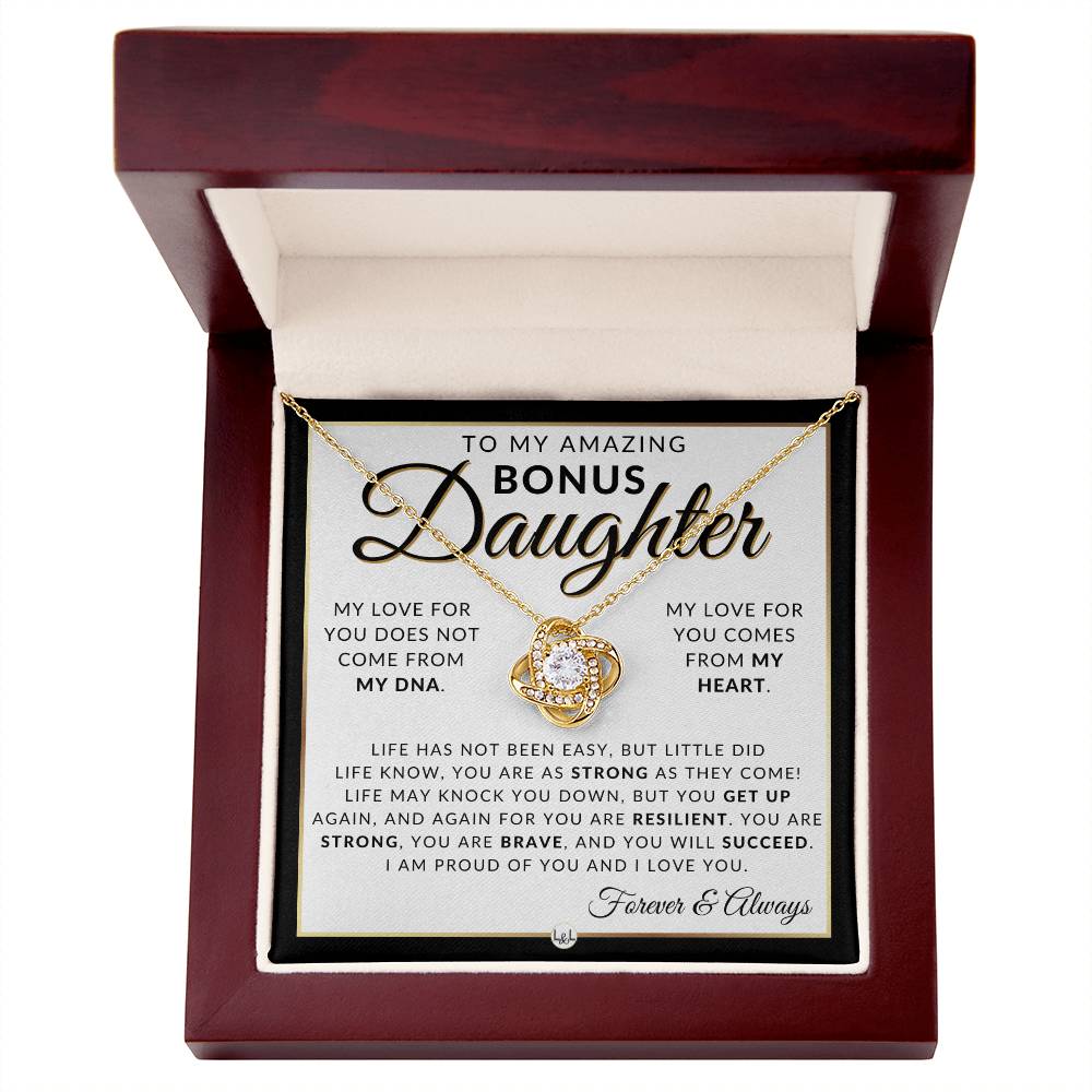 Bonus Daughter Gifts - Life Has Not Been Easy - Pendant Necklace + Sentimental Keepsake Message For Bonus Daughter - Great Christmas Gift, Birthday Present or Graduation Surprise - Liliana and Liam