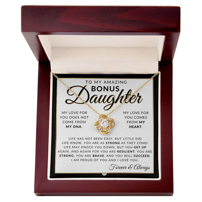 Bonus Daughter Gifts - Life Has Not Been Easy - Pendant Necklace + Sentimental Keepsake Message For Bonus Daughter - Great Christmas Gift, Birthday Present or Graduation Surprise - Liliana and Liam