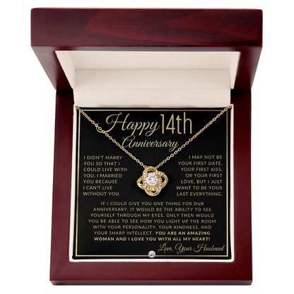 14th Anniversary - Elegant Knot Pendant Necklace with Heartfelt Message - Gift for Wife - Liliana and Liam