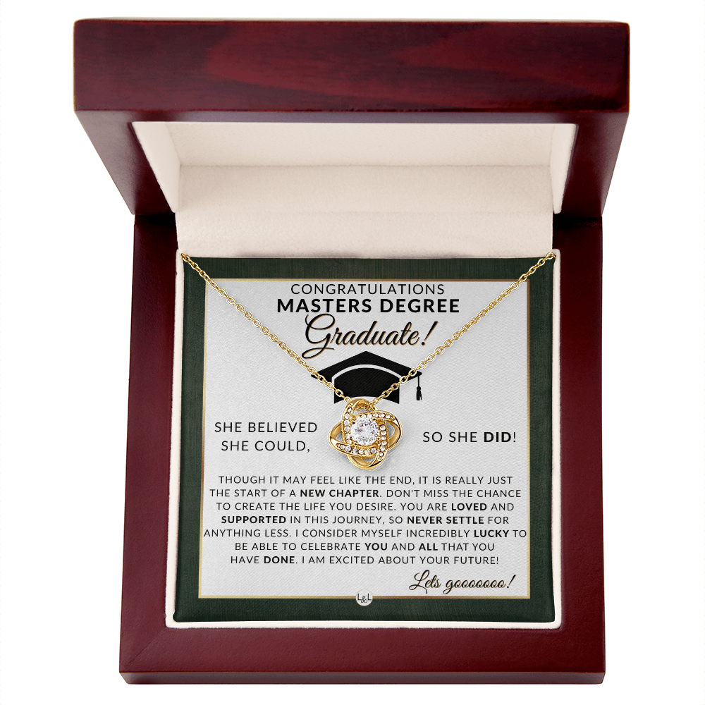 Masters Degree Grad Gifts For Her - Beautiful Women's Pendant Necklace + Heartfelt Graduation Message For Masters Graduate