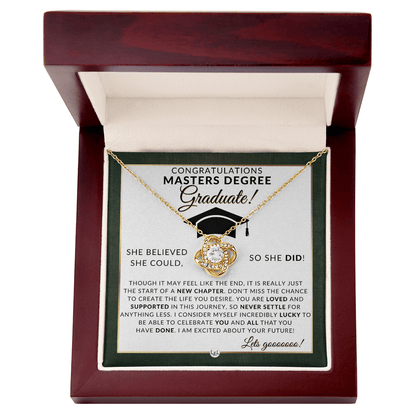 Masters Degree Grad Gifts For Her - Beautiful Women's Pendant Necklace + Heartfelt Graduation Message For Masters Graduate