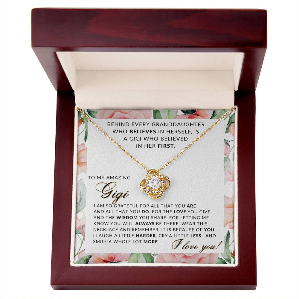 For Gigi, From Granddaughter - Beautiful Women's Pendant + Sentimental Keepsake Message For Your Gigi - Perfect for Christmas, Mother's Day, or her Birthday - Liliana and Liam