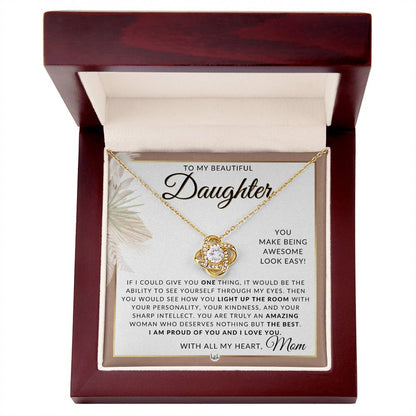 Daughter Gifts From Mom - Necklace For Daughter From Mom - Pendant Necklace + Sentimental Keepsake Message - Great Christmas Gift, Birthday Present or Graduation Surprise - Liliana and Liam