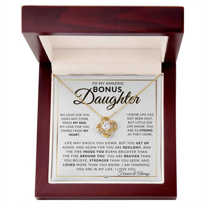 Bonus Daughter Gift Idea - Pendant Necklace For My Bonus Daughter + Sentimental Message of Encouragement - Great Christmas Gift, Birthday Present or Graduation Surprise - Liliana and Liam