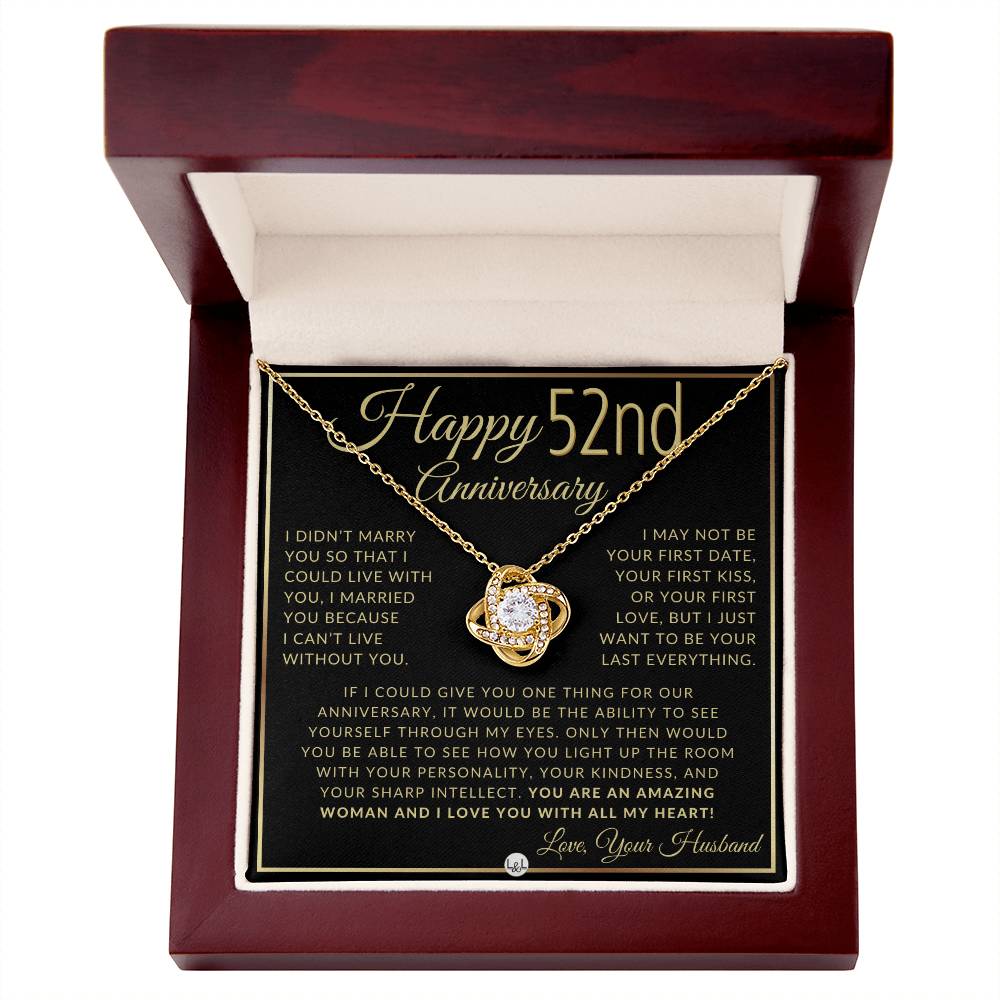 52nd Anniversary Gift For Wife - Beautiful Women's Pendant Necklace + Heartfelt Anniversary Message - Liliana and Liam