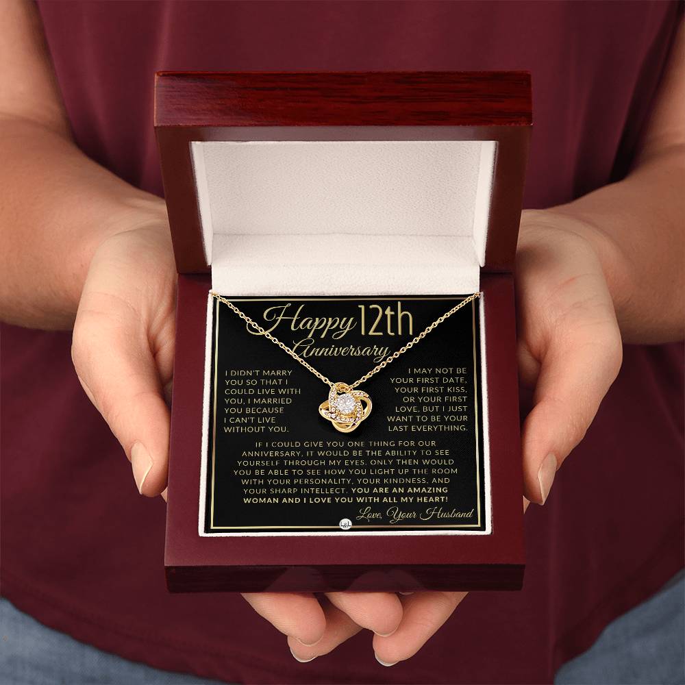12th Anniversary Gift For Wife - Beautiful Women's Pendant Necklace + Heartfelt Anniversary Message - Liliana and Liam