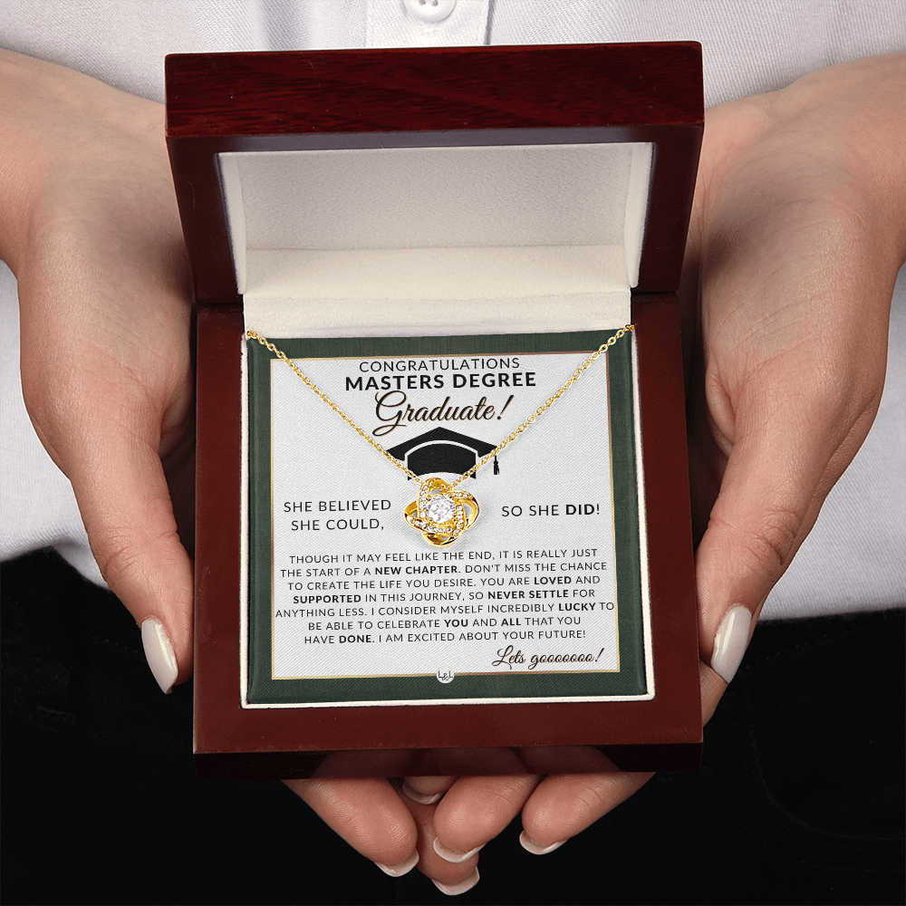 Masters Degree Grad Gifts For Her - Beautiful Women's Pendant Necklace + Heartfelt Graduation Message For Masters Graduate