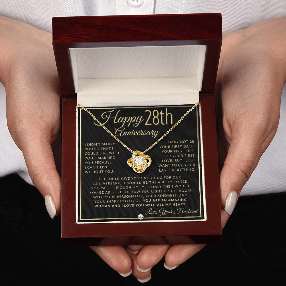 28th Anniversary Gift For Wife - Beautiful Women's Pendant Necklace + Heartfelt Anniversary Message - Liliana and Liam