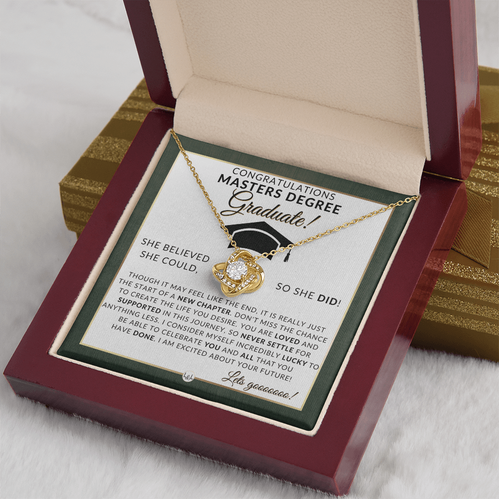 Masters Degree Grad Gifts For Her - Beautiful Women's Pendant Necklace + Heartfelt Graduation Message For Masters Graduate