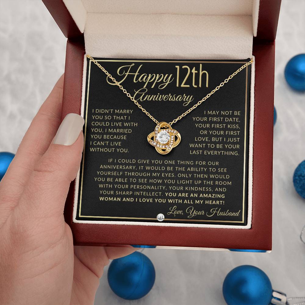 12th Anniversary Gift For Wife - Beautiful Women's Pendant Necklace + Heartfelt Anniversary Message - Liliana and Liam