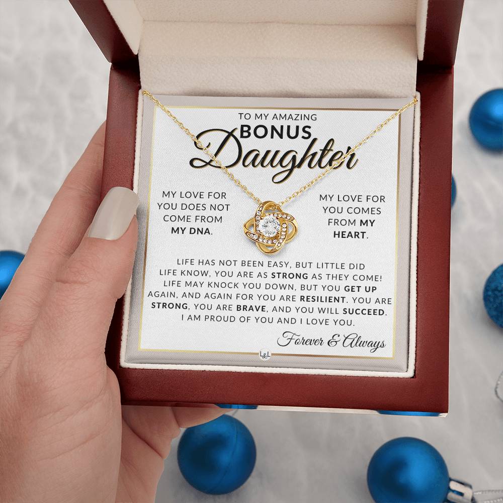 Bonus Daughter Gifts - You Are Strong - Pendant Necklace + Sentimental Keepsake Message For Bonus Daughter - Great Christmas Gift, Birthday Present or Graduation Surprise