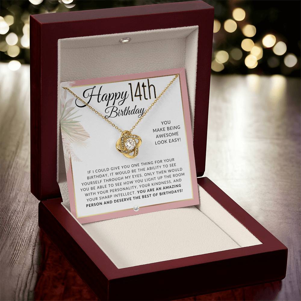 14th Birthday Gift For Her - Necklace For 14 Year Old Birthday - Beautiful Women's Birthday Pendant + Heartfelt Birthday Message - Liliana and Liam
