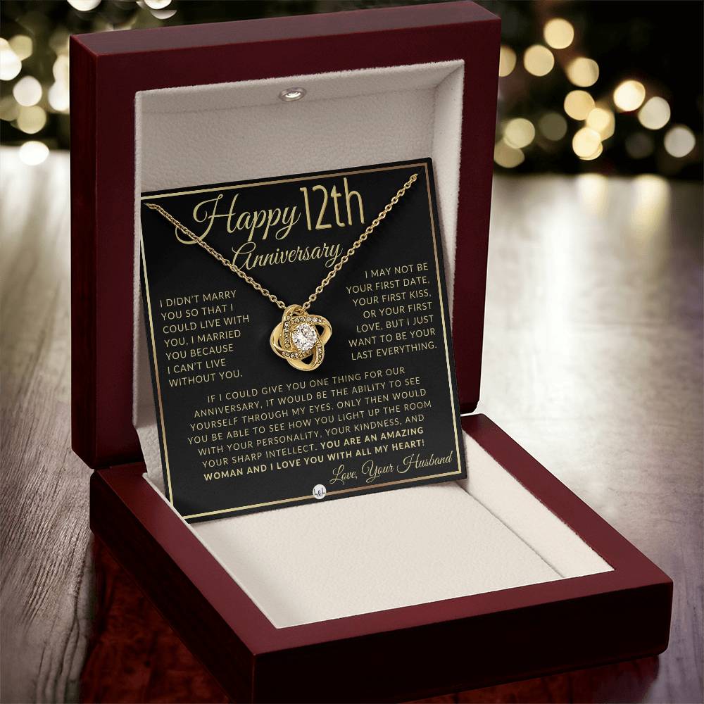 12th Anniversary Gift For Wife - Beautiful Women's Pendant Necklace + Heartfelt Anniversary Message - Liliana and Liam