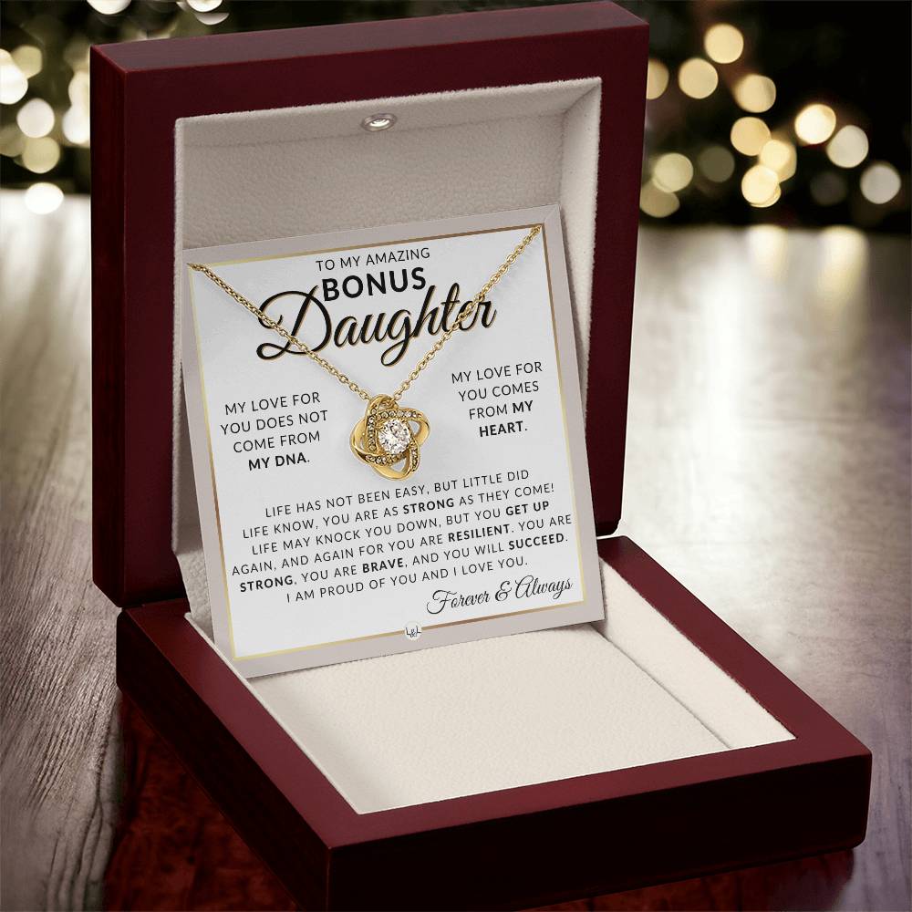 Bonus Daughter Gifts - You Are Strong - Pendant Necklace + Sentimental Keepsake Message For Bonus Daughter - Great Christmas Gift, Birthday Present or Graduation Surprise
