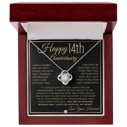 14th Anniversary - Elegant Knot Pendant Necklace with Heartfelt Message - Gift for Wife - Liliana and Liam