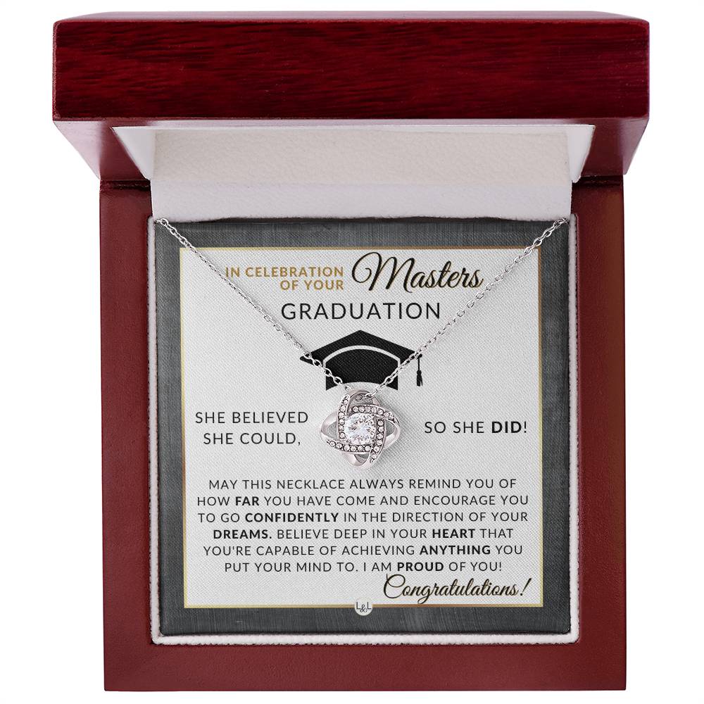 Master's Graduation Gift For Her - Women's Graduation Pendant Necklace + Heartfelt Graduation Message - Graduation Gift Idea For Her Master's Degree