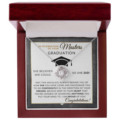 Master's Graduation Gift For Her - Women's Graduation Pendant Necklace + Heartfelt Graduation Message - Graduation Gift Idea For Her Master's Degree - Liliana and Liam