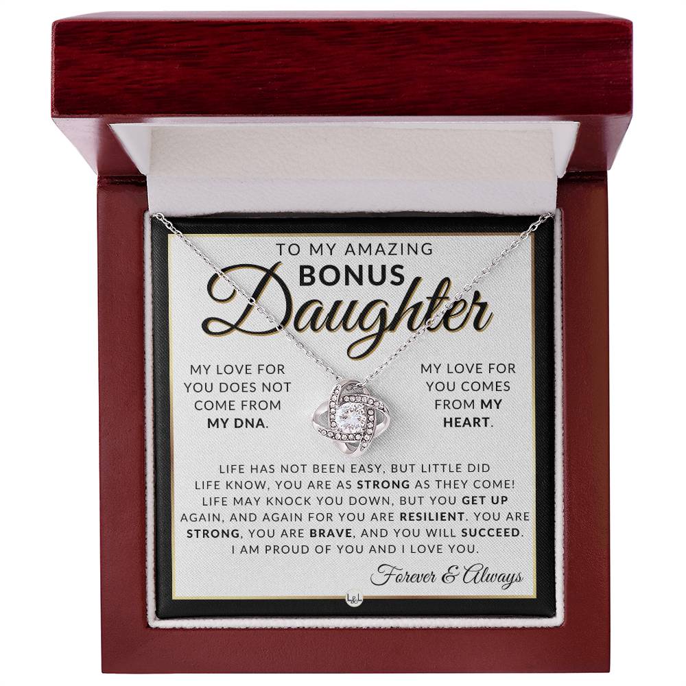 Bonus Daughter Gifts - Life Has Not Been Easy - Pendant Necklace + Sentimental Keepsake Message For Bonus Daughter - Great Christmas Gift, Birthday Present or Graduation Surprise - Liliana and Liam