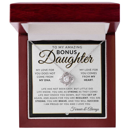 Bonus Daughter Gifts - Life Has Not Been Easy - Pendant Necklace + Sentimental Keepsake Message For Bonus Daughter - Great Christmas Gift, Birthday Present or Graduation Surprise - Liliana and Liam