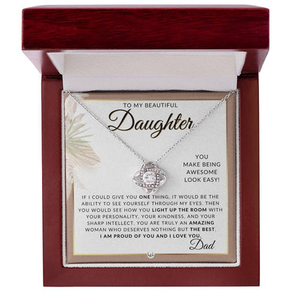Daughter Gifts From Dad - Necklace For Daughter From Dad - Pendant Necklace + Sentimental Keepsake Message - Great Christmas Gift, Birthday Present or Graduation Surprise - Liliana and Liam