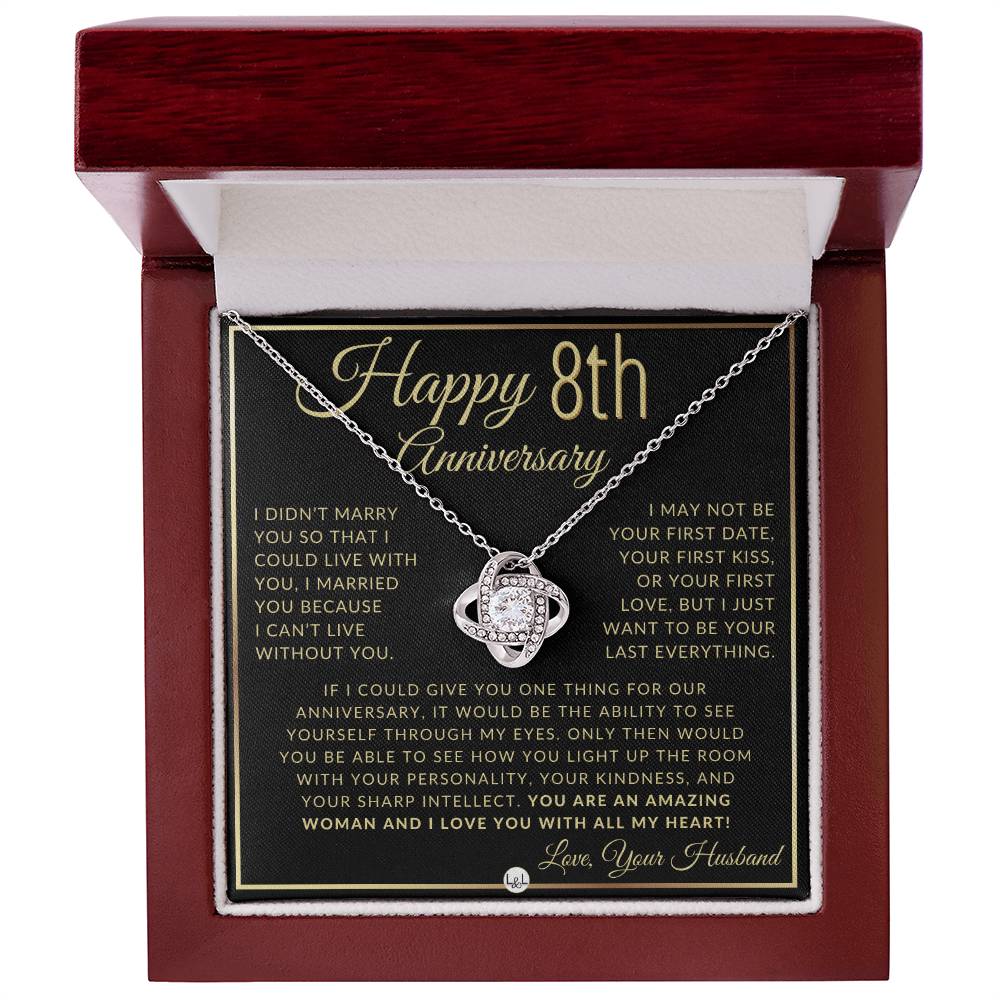8th Anniversary Gift For Wife - Beautiful Women's Pendant Necklace + Heartfelt Anniversary Message - Liliana and Liam