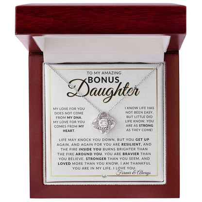 Bonus Daughter Gift Idea - Pendant Necklace For My Bonus Daughter + Sentimental Message of Encouragement - Great Christmas Gift, Birthday Present or Graduation Surprise - Liliana and Liam