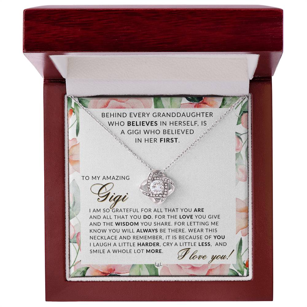 For Gigi, From Granddaughter - Beautiful Women's Pendant + Sentimental Keepsake Message For Your Gigi - Perfect for Christmas, Mother's Day, or her Birthday - Liliana and Liam