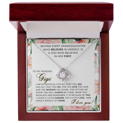 For Gigi, From Granddaughter - Beautiful Women's Pendant + Sentimental Keepsake Message For Your Gigi - Perfect for Christmas, Mother's Day, or her Birthday - Liliana and Liam