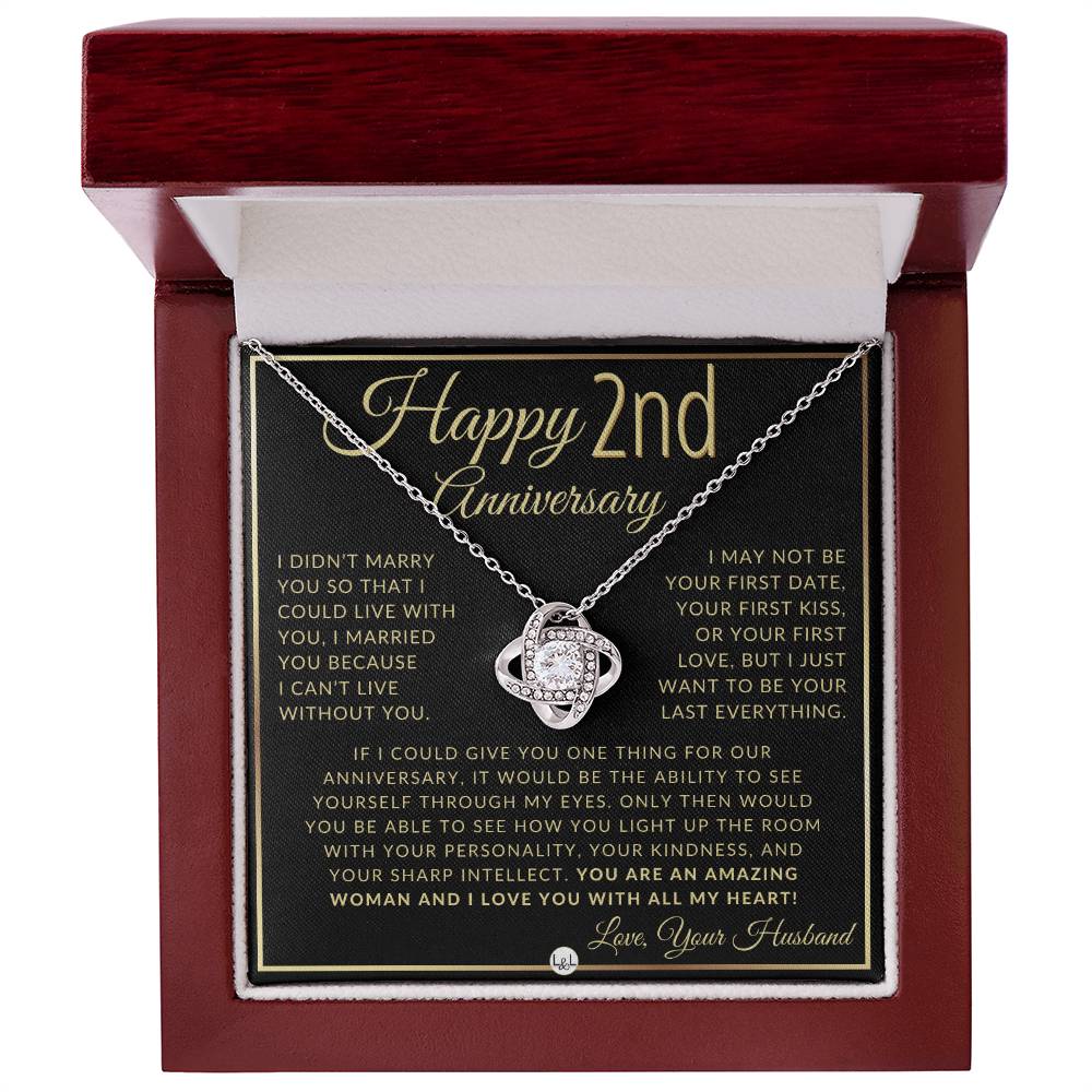 2nd Anniversary Gift For Wife - Beautiful Women's Pendant Necklace + Heartfelt Anniversary Message - Liliana and Liam