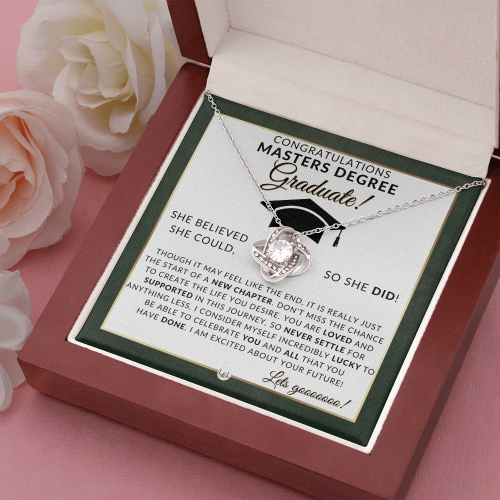 Masters Degree Grad Gifts For Her - Beautiful Women's Pendant Necklace + Heartfelt Graduation Message For Masters Graduate