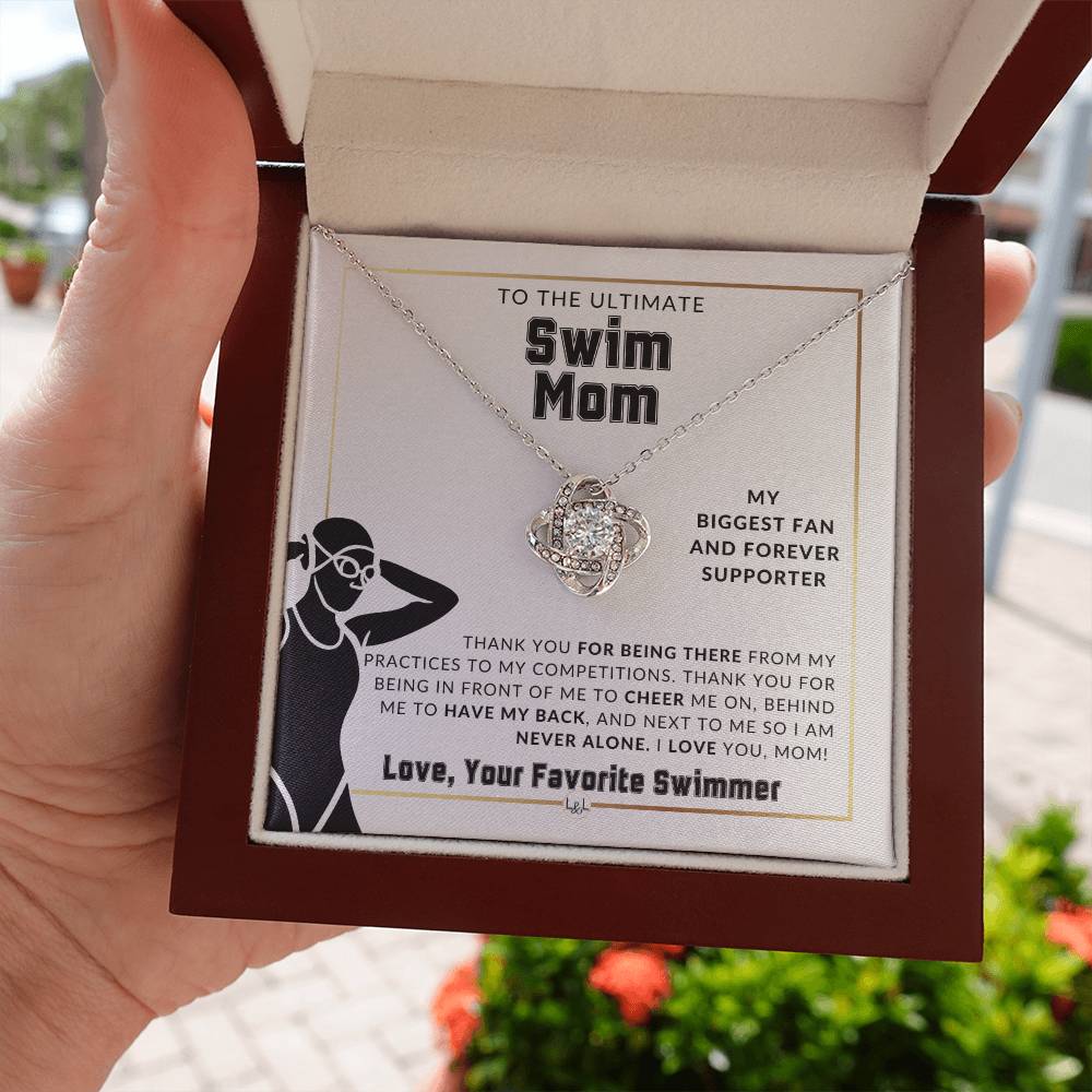 Swim Mom, From A Girl Swimmer - Knot Pendent Necklace - Gift For Sports Mom - Liliana and Liam